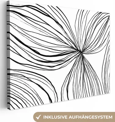 Produktbild von MuchoWow® - Leinwandbilder - Kunst - Linien - Weiß - Schwarz, Wandbild, Wanddeko Bilder Wohnzimmer, 40x30 cm
