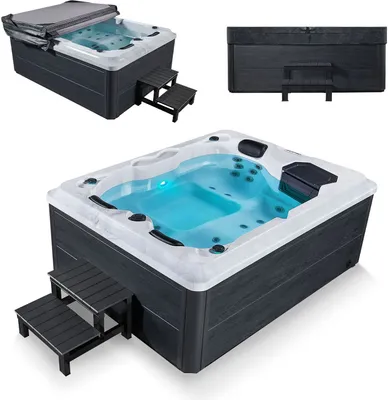 Produktbild von Artsauna Outdoor Whirlpool Oasis mit Treppe - Spa mit Massagedüsen, LED-Beleuchtung, 2 Filter, Abdeckung, Pumpe - Whirlpool winterfest & beheizbar