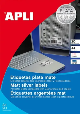 Zdjęcie produktu dla APLI SP-10066, Srebrny, A4, Poliester, Laser, 4,57 cm, 2,12 cm