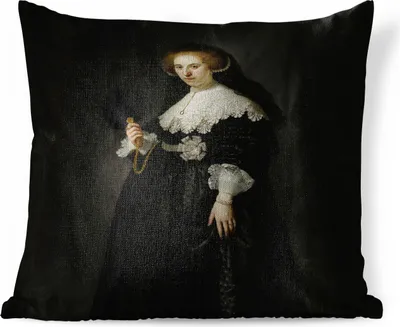 Produktbild von MuchoWow® Zierkissen Sofakissen Wohnzimmer Dekokissen 40x40 cm Eheporträt von Oopjen Coppit - Gemälde von Rembrandt van Rijn - Foto Kissen - Schlafzimmer Dekoration