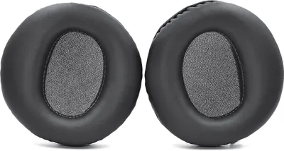 Two black ear pads for headphones are shown side-by-side against a white background.