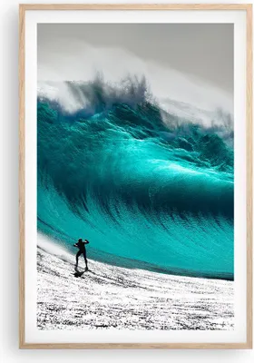 Produktbild von Gerahmtes Poster - Rahmen in heller Eiche - Surfen Welle Türkis - 61x91,5 cm - Wand Bild - Wanddeko - Wandbilder - Wandposter - Bilderrahmen - Bilder - Kunstdruck - Wandbild - P2NPA61x91-4351