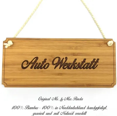 Produktbild von Mr. & Mrs. Panda Schild Auto Werkstatt - Geschenk, Geschenkidee, Holz Wegweiser, Shabby, Firmenschild, Graviert, Landhaus, Werbeschild, Infotafel