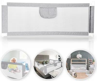 Produktbild von TolleTour Bettgitter Kinder Bettschutzgitter 180cm - Höhenverstellbar Kinderbettgitter für Familienbett und Kinderbett, Rausfallschutz für Bett, Grau