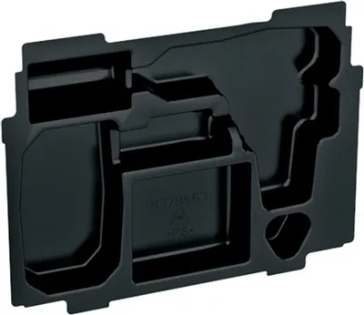 A black plastic insert tray with various compartments.