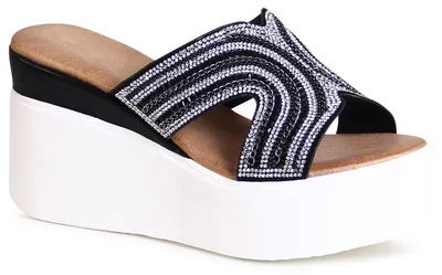 Produktbild von topschuhe24 2796 Damen Keilabsatz Sandaletten XXL Plateau Sandalen, Farbe:Schwarz, Größe:38 EU