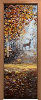 Produktbild von Türposter 70x200 cm Türaufkleber Türtapete Türfolie Klebefolie Malerei Wald park Bäume Herbst Hirsche