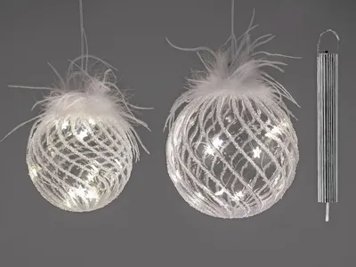 Produktbild von 2er Set LED Dekohänger Kugeln FEDERN mit Wellendekor 12 + 15cm Glas Formano W25