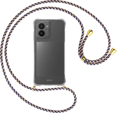 Produktbild von Handykette Backcover-Schutzhülle mit Band (Metall goldfarben) für HMD Fusion 5G - blau+beige