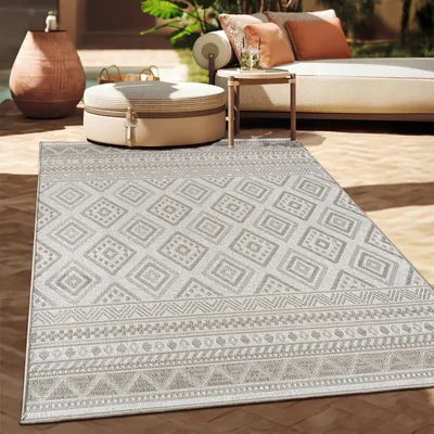 Produktbild von Outdoor Teppich Flachgewebe modern Boho Ethno wetterfest Außenbereich Grösse 80x150 cm