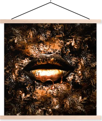 Produktbild von MuchoWow® Textilposter Farbe - Lippen - Kupfer 40x40 cm mit holzfarbenen Rahmen - Posterleiste