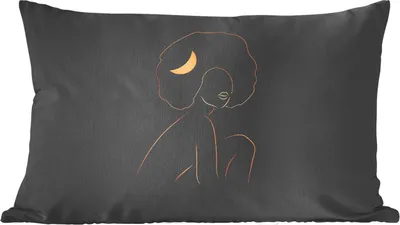 Produktbild von MuchoWow® Zierkissen Sofakissen Wohnzimmer Dekokissen 50x30 cm Frau - Gold - Schwarz - Strichzeichnung - Wohnzimmerdekoration - Polster mit Photo