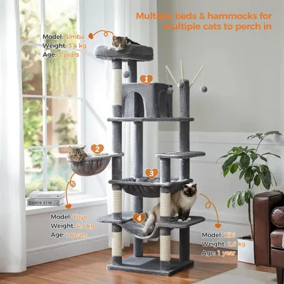 Immagine prodotto di Albero per gatti - Parete da arrampicata per gatti - Tiragraffi - Mobile per gatti - con amache e casette - a 7 piani - 175 cm