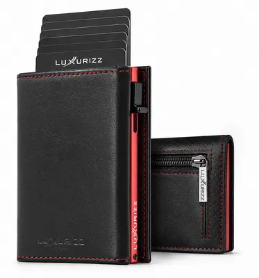 Produktbild von Luxurizz Slim Wallet Herren mit Magnetverschluss, Pop-Up Kartenhalter mit RFID-Schutz, Klassisch Rot