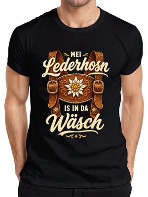 Immagine prodotto di Mei Lederhosn: , bavarese, pantaloni da uomo in pelle, gonna tradizionale (Dirndl), maglietta, nero, taglia S