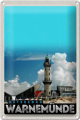 Produktbild von Blechschild Reise 20x30cm Ostseebad Warnemüde Leuchtturm Strand
