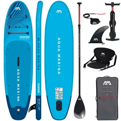 Obrázek produktu pro Aqua Marina Fusion SUP Board 330 cm nafukovací - univerzální paddleboard pro začátečníky - modrý + sedačka do kajaku