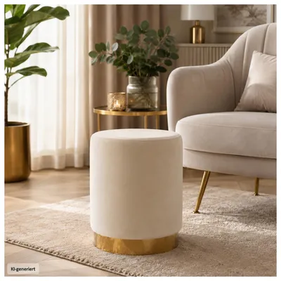 Produktbild von Reese Hocker Sitzzylinder mit Samt-Bezug Beige und Gold-Sockel Ø 32 cm Höhe 42 cm