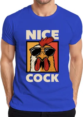 Zdjęcie produktu dla Nice Cock śmieszne okulary przeciwsłoneczne kogut retro prezent farma koszulka męska, niebieski, XXL