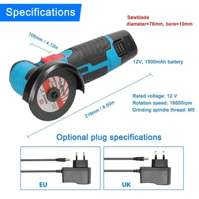 Produktbild von Mini-Winkelschleifer - Akku-Poliermaschine - 12 V - 19.500 U/min - 2 Akkus - Stil A - Für Heimwerker