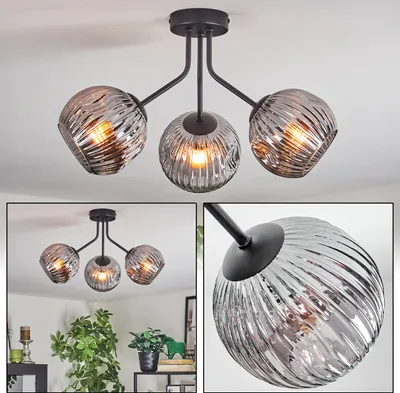 Produktbild von Villamare Deckenlampe aus Metall/Riffelglas in Schwarz/Rauchfarben