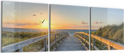 Produktbild von DEQORI Glasbild Echtglas 3x50x50 cm 'Dünenweg zum Meer' Wandbilder XXL groß
