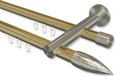Produktbild von Interdeco Innenlaufstange, Gardinenstange mit Innenlauf Messing-Optik / Edelstahl-Optik Modell Platon Samanto, 20 mm Ø 2-läufig, 280 cm (geteilt)