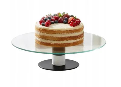 Produktbild von Moderner drehbarer Tortenteller 30cm – Schwarzes Glas & Edelstahl – Elegante Servierplatte 360° drehbar – Design Tortenplatte für Gebäck & Obst