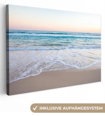 Produktbild von MuchoWow® - Leinwandbilder - Strand - Meer - Pastell, Wandbild, Wanddeko Bilder Wohnzimmer, 90x60cm