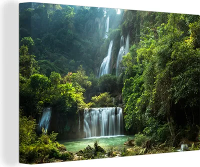 Produktbild von MuchoWow® - Leinwandbilder - Wasserfall - Thailand - Dschungel, Wandbild, Wanddeko Bilder Wohnzimmer, 90x60 cm