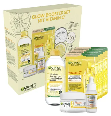 Produktbild von Garnier Vitamin C Gesichtspflegeset: Mizellenwasser Tuchmasken Serum Creme