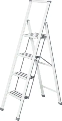 Produktbild von WENKO Klapptrittleiter Tritt Haushalts Leiter 4 XXL Stufen Aluminium 144 cm weiß