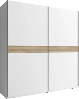 Produktbild von Kleiderschrank Schwebetürenschrank, 2-türig Schrank mit Einlegeböden und Kleiderstange Gaderobe Schiebtüren, Schlafzimmer, Ohne Spiegel  Schiebtürenschrank - Wohnzimmerschrank, Dekorative Aluminiumleisten 200 x 214 x 63 cm NELE VI (Sonoma, 200 cm)