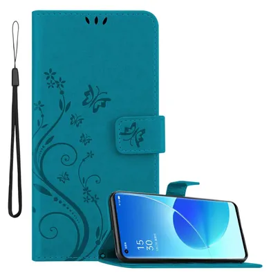 Immagine prodotto di Cadorabo Custodia per Oppo Reno6 PRO 5G in BLU FLOREALE Cover protettiva con design floreale con chiusura magnetica, funzione stand e slot per carte di credito Flip Case Flower Cover Etui Handy Klapp Hülle Book Tasche
