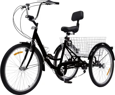 Immagine prodotto di Triciclo Vortex 24 pollici - Per adulti e anziani - 7 velocità - Trike pieghevole - Con cestino e illuminazione a LED - Nero