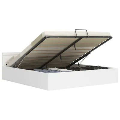 Image de vidaXL Lit de rangement hydraulique avec LED Blanc Similicuir 160×200 cm