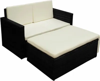 Produktbild von 2-tlg. Garten-Lounge-Set mit Auflagen Poly Rattan Schwarz