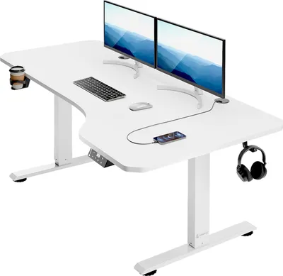 Image de Casaria Bureau réglable en hauteur électrique Blanc 160cm bureau assis debout écran LCD support accessoires télétravail
