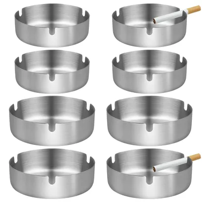 Productafbeelding van Metalen asbak - Roestvrij staal - Set van 8 - Diameter 8 en 10 cm - Voor thuis, kantoor en horeca