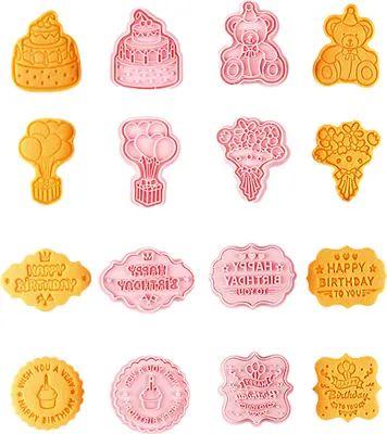 Obrázek produktu pro CANDeal 8 kusů Happy Birthday Cookie Press Cookie Moulds pro pečení Cookie Mould Press Birthday Cookie Mould Set Kuchyňské nářadí Cookie Stamps Vyrobeno z plastu