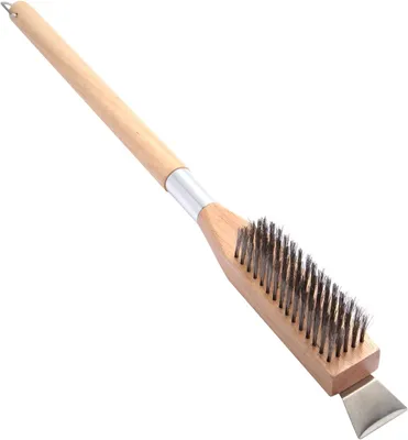 Produktbild von Pizzaofen Bürste mit Schaber, Pizzastein Reinigungsbürste aus Edelstahl, 62cm langer Holzgriff, hitzebeständig für Outdoor Pizzaofen