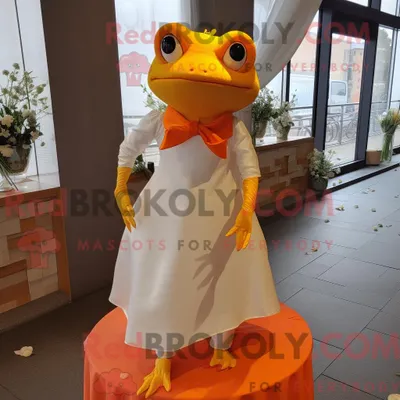 Obrázek produktu pro Postava REDBROKOLY maskota oranžové žáby oblečená se sponami svatebních šatů a šátku