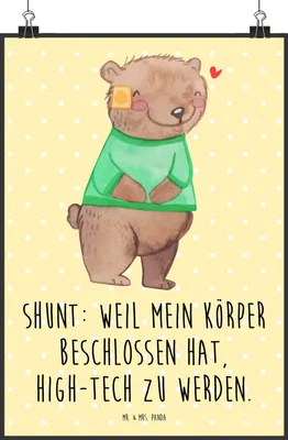 Produktbild von Mr. & Mrs. Panda Bild Bär Shunt DIN A3 - Gelb Pastell - Geschenk, drucke, Plakat, wanddeko, Posterdruck, Kunstdruck