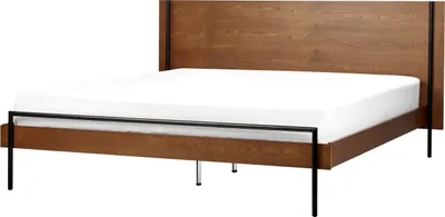 Produktbild von BELIANI Holzbett Dunkle Esche u. Schwarz mit Metallbeinen 180 x 200 cm Kopfteil Lattenrost Elegant Modernes Design für Schlafzimmer