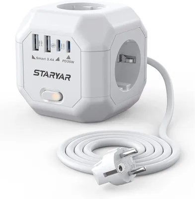 Productafbeelding van Allocacoc PD35W Stekkerblok - 4-voudige kubus - Meervoudig stopcontact - 4000 W - Stekkerdoos met USB - 2 m