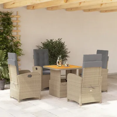 Produktbild von Design 5-tlg. Garten-Essgruppe mit Kissen Beige Poly Rattan, Gartenmöbel-Sets 2024 Neu