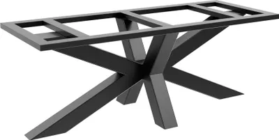 A black metal table base with a spider-like design.