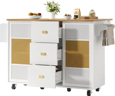 Obrázek produktu pro Kuchyňský ostrůvek, kuchyňská skříňka kuchyňský ostrůvek, 120x73(45)x90cm, výsuvný kuchyňský vozík s kolečky, držák na ručníky, stojan na koření, nastavitelné police