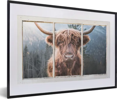 Produktbild von MuchoWow® Gerahmtes Poster Highlander - Berg - Aussicht 60x40 cm - Poster mit Schwarzem Bilderrahmen Wandposter Rahmen Foto Bilder - Schlafzimmer - Plakat in Rahmen - Drucken