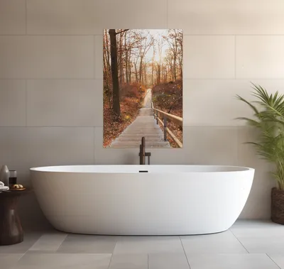 Produktbild von Wallario wasserfestes Poster selbstklebend 91,50 x 61 cm, Weg in den Sonnenuntergang, Badezimmerposter Spritzschutz mit Hochglanzoberfläche in Glasoptik